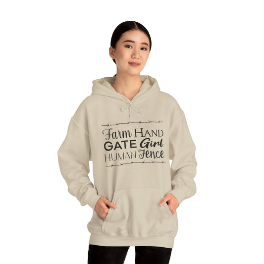 Farm Hand Gate Girl Human Fence Unisex Heavy Blend™ Hooded Sweatshirt