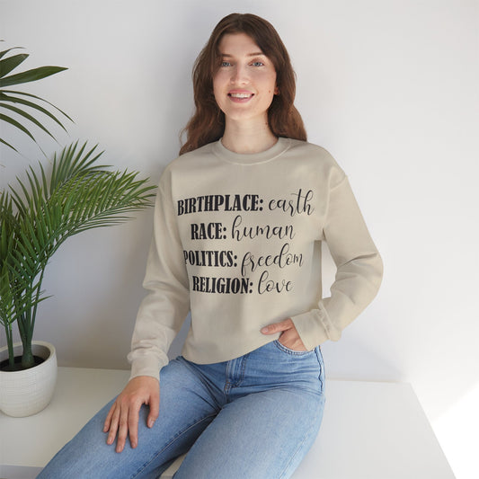 Earth Human Freedom Love Unisex Heavy Blend™ Crewneck Sweatshirt