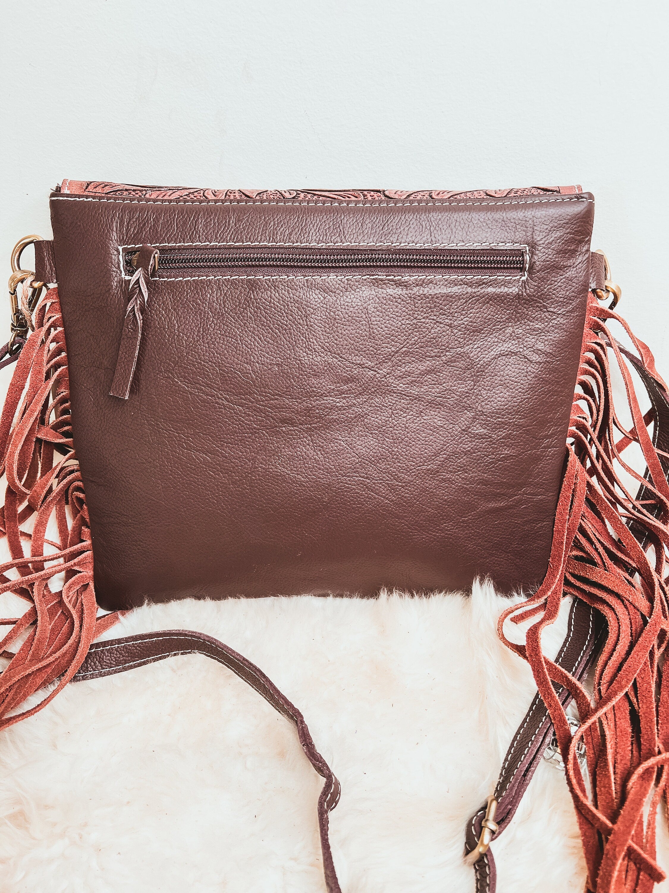 Custom Branded Cowhide & Tooled Leather Sunflowers Western style fringe Crossbody Purse we add your Initials Monogram name Farm or Cow Brand