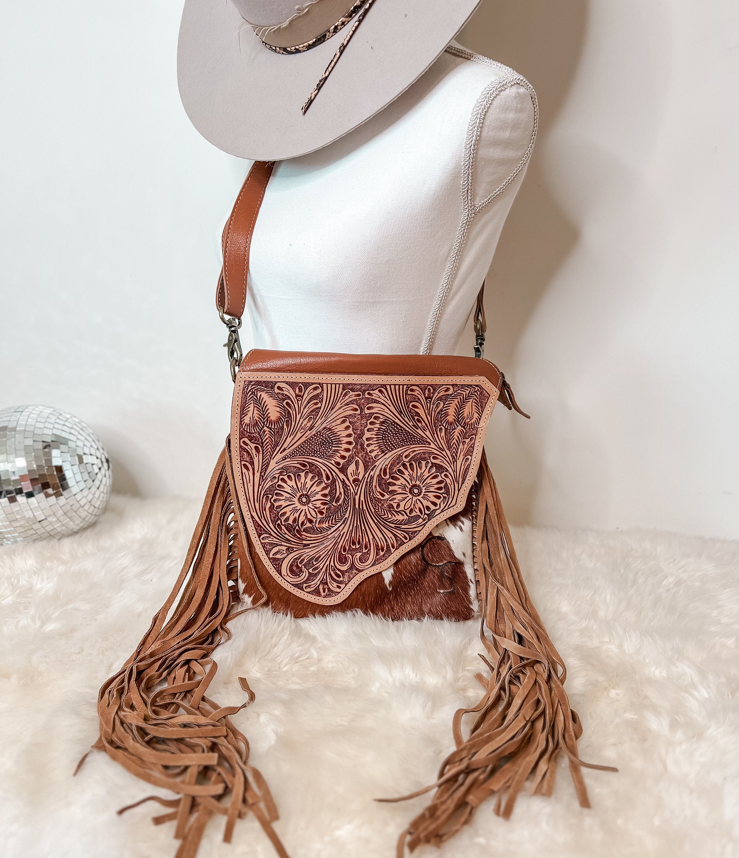 Custom Branded Tooled Leather Concealed Carry Cowhide Crossbody Purse Gifts for her Western Cowgirl Style