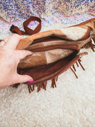 Custom Branded with Your Farm Brand Cow Brand or Initials Brown & White Cowhide Fringe Fanny Pack Bum Bag, Western Fringe Purse, Leather