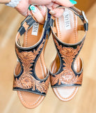 Tooled Leather Wedge sandals, Western sandals, Wedding, Prom Shoes