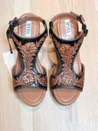 Tooled Leather Wedge sandals, Western sandals, Wedding, Prom Shoes