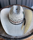 Men’s Women's Straw Cowboy Hat with Turkey Feather & Burned Card, Cowgirl Hat, Decorated Hat, Custom Hat, Hat Card, Hat Feather, Tan Hat