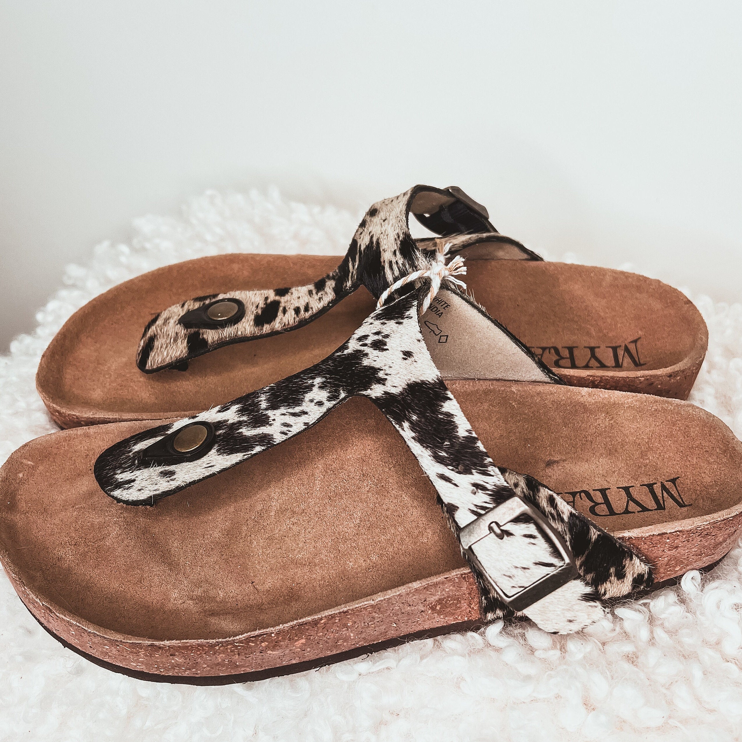Custom Branded Cowhide Cork sole Sandal Flip Flop Slide Personalized with your initials or farm brand logo