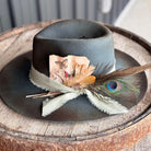 Deep Green Butterfly Decorated Hat, Cowgirl Hat, Burned Hat, Distressed Hat, Branded Hat, Boho