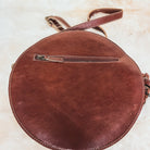 Custom Branded Cowhide tooled Leather Western Daisy with white whipstitch Round Crossbody Purse Initials Monogram Farm or Cow Brand