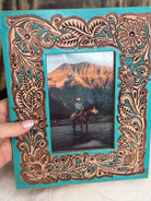 Turquoise Tooled Leather Photo Frame Western Cowgirl Cowboy Wedding, Christmas, Graduation Gift Bridal Shower New Baby Mothers Fathers Day