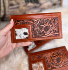 Custom Branded Checkbook style Wallet, Mens or Women's, Western Wallet, Cowhide, Tooled Leather, Gifts for Dad, Farm Brand, Cattle Brand