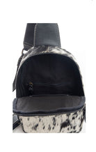 Custom Branded Black and White Cowhide Sling Bag, Crossbody Bag, Small Purse, Western Style, Farm Brand, Name, Initials, Personalized Gift
