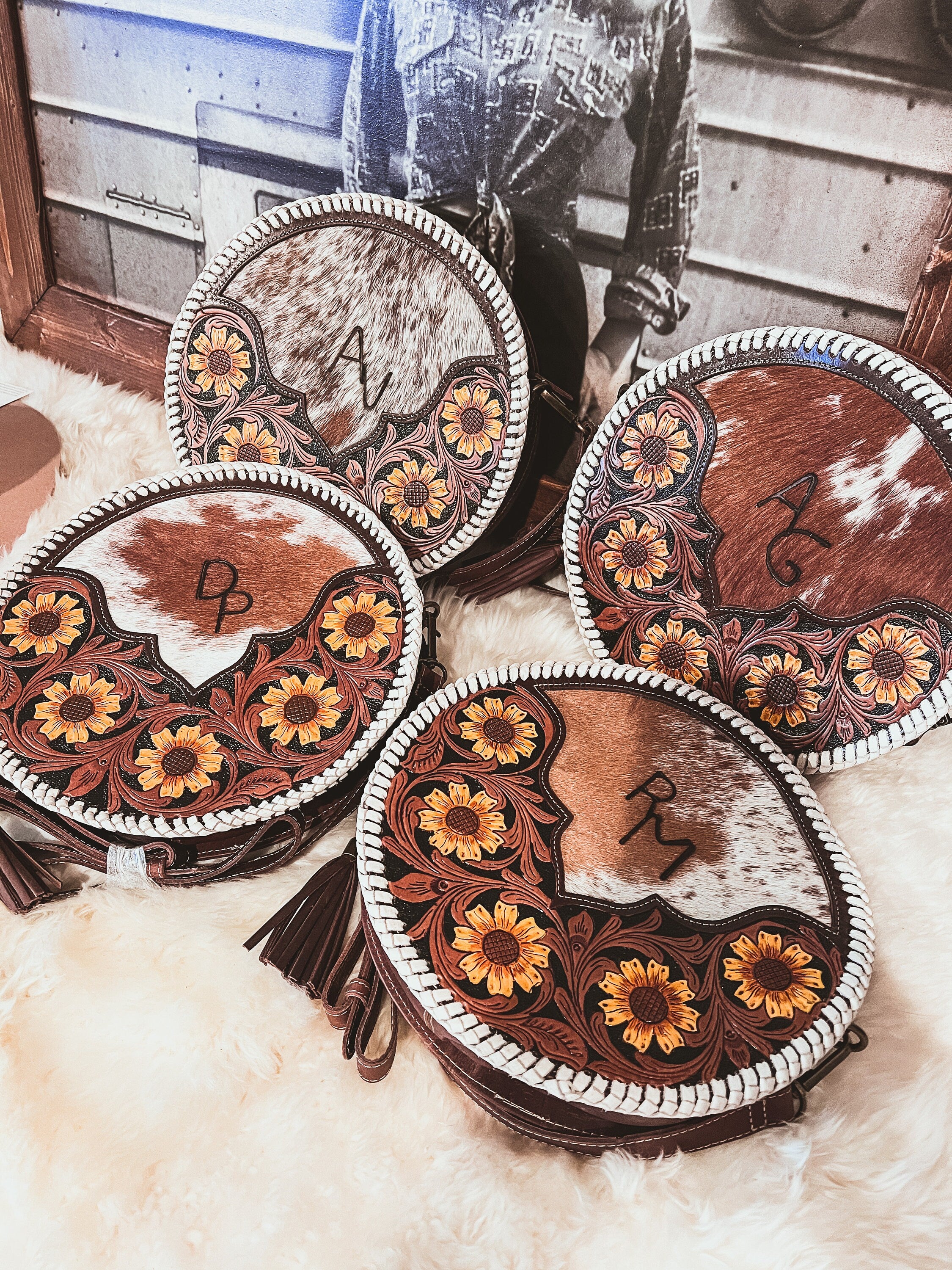 Custom Branded Black and White Cowhide Sling Bag, Crossbody Bag, Small Purse, Western Style, Farm Brand, Name, Initials, Personalized Gift