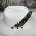 Genuine Turquoise stones on Guinea feather, Hat Feather, Decorated Hat Feather, Cowboy Hat Accessories, Cowboy Hat Feather, Natural Feather