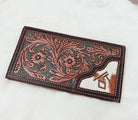 Custom Branded Checkbook style Wallet, Mens or Women's, Western Wallet, Cowhide, Tooled Leather, Gifts for Dad, Farm Brand, Cattle Brand