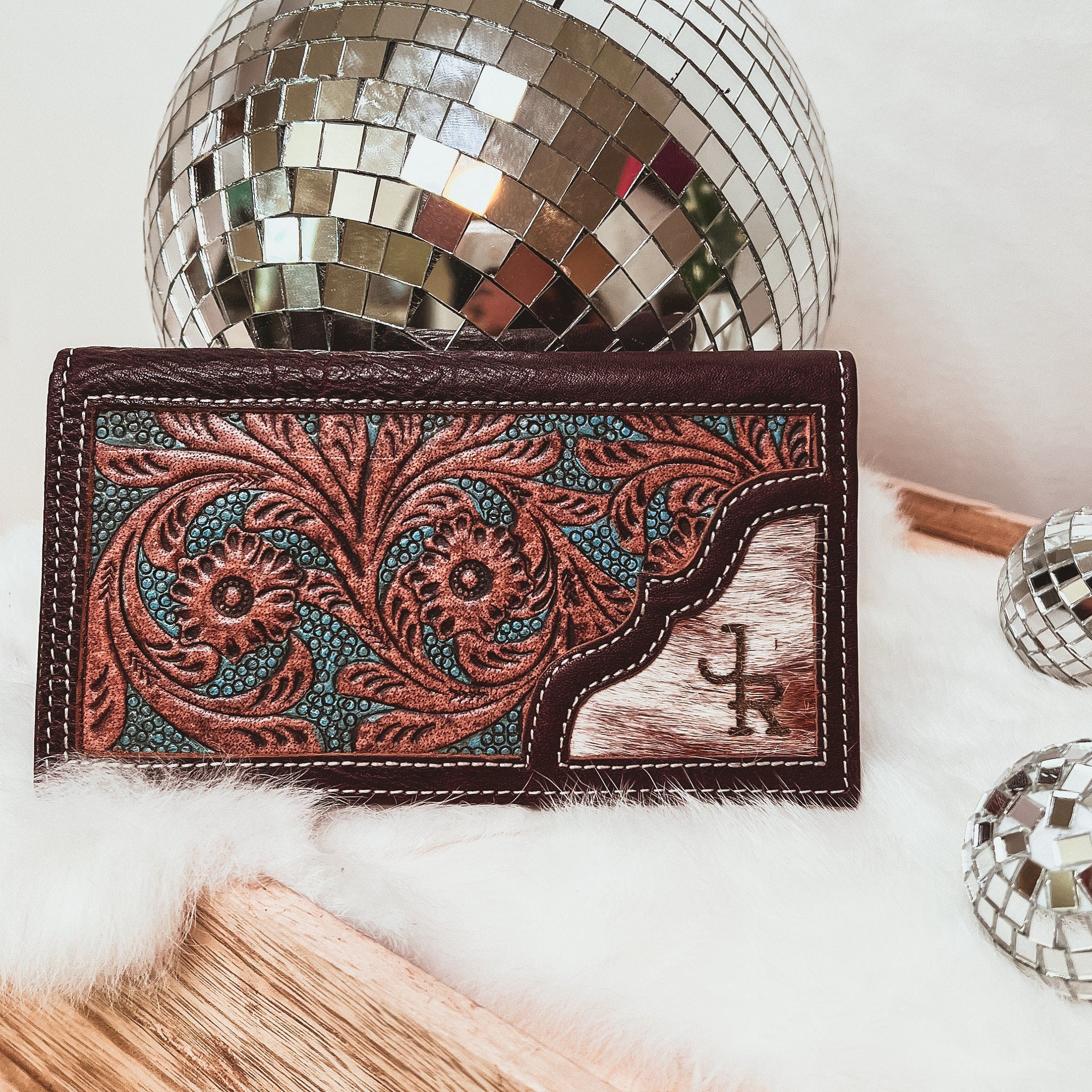 Custom Branded Checkbook style Wallet, Mens or Women's, Western Wallet, Cowhide, Tooled Leather, Gifts for Dad, Farm Brand, Cattle Brand