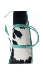 Custom Branded Turquoise Leather & Cowhide Shotgun Rifle padded Case Farm Brand Cow Brand Initials Personalized Men’s Ladies Hunter Gift