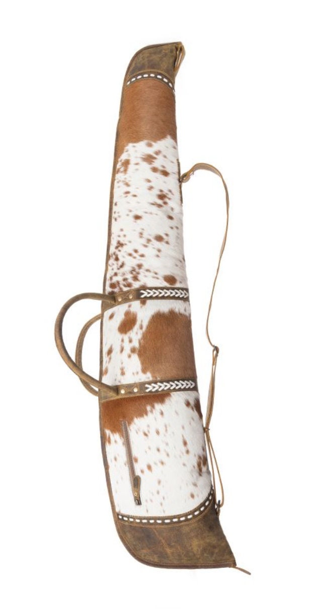 Custom Branded Distressed & Cowhide Leather Shotgun Rifle padded Case Farm Brand Cow Brand Initials Personalized Men’s Ladies Hunter Gift