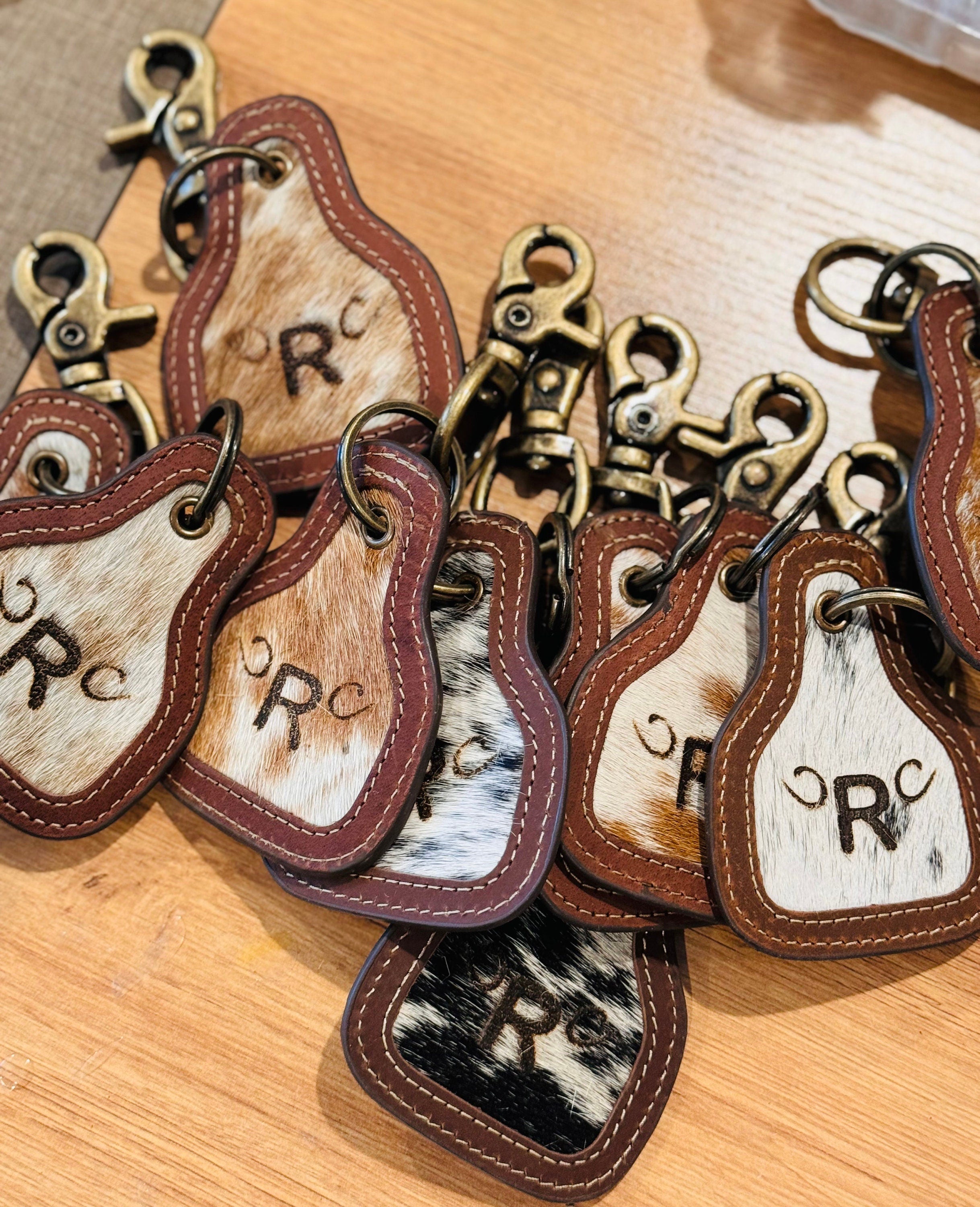 Custom Branded Brown and White Cowhide Tooled Leather Sling Bag, Crossbody Bag, Small Purse, Farm Brand, Name, Initials, Personalized Gift