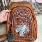 Custom Branded Aztec Cowhide Tooled Leather Sling Bag, Crossbody Bag, Small Purse, Farm Brand, Name, Initials, Personalized Gift