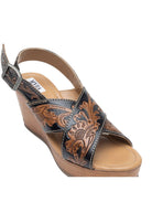 Tooled Leather Wedge sandals, Western sandals, Wedding, Prom Shoes