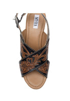 Tooled Leather Wedge sandals, Western sandals, Wedding, Prom Shoes