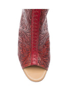 Red Tooled Leather Heels Sandals, Dress Shoes, High Heels, Western sandals, Wedding, Prom Shoes