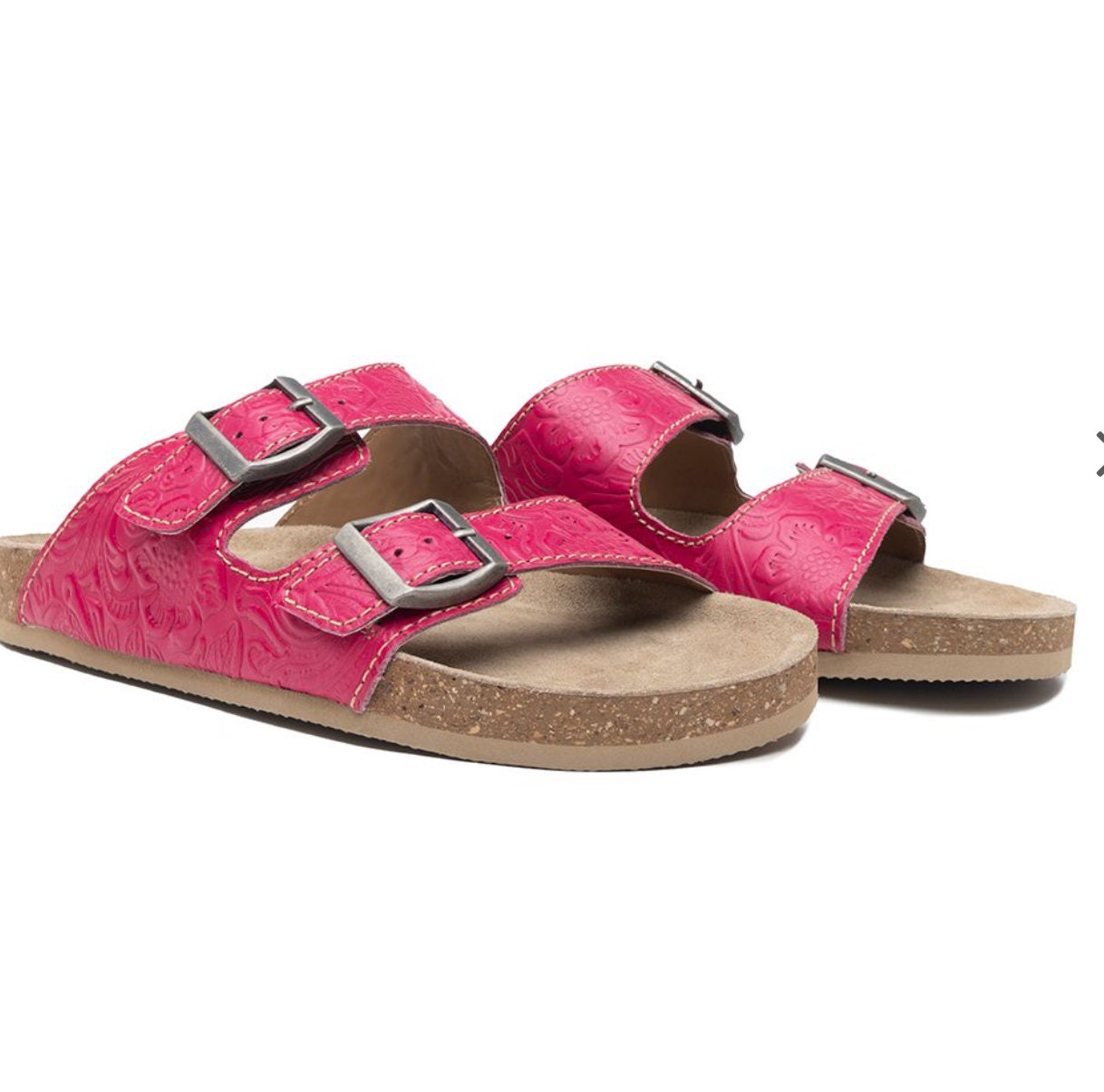 Pink Tooled Leather Slide Cork Sole sandals, Western sandals, Summer Shoes, Summer Sandals, Cowgirl Sandals Slides