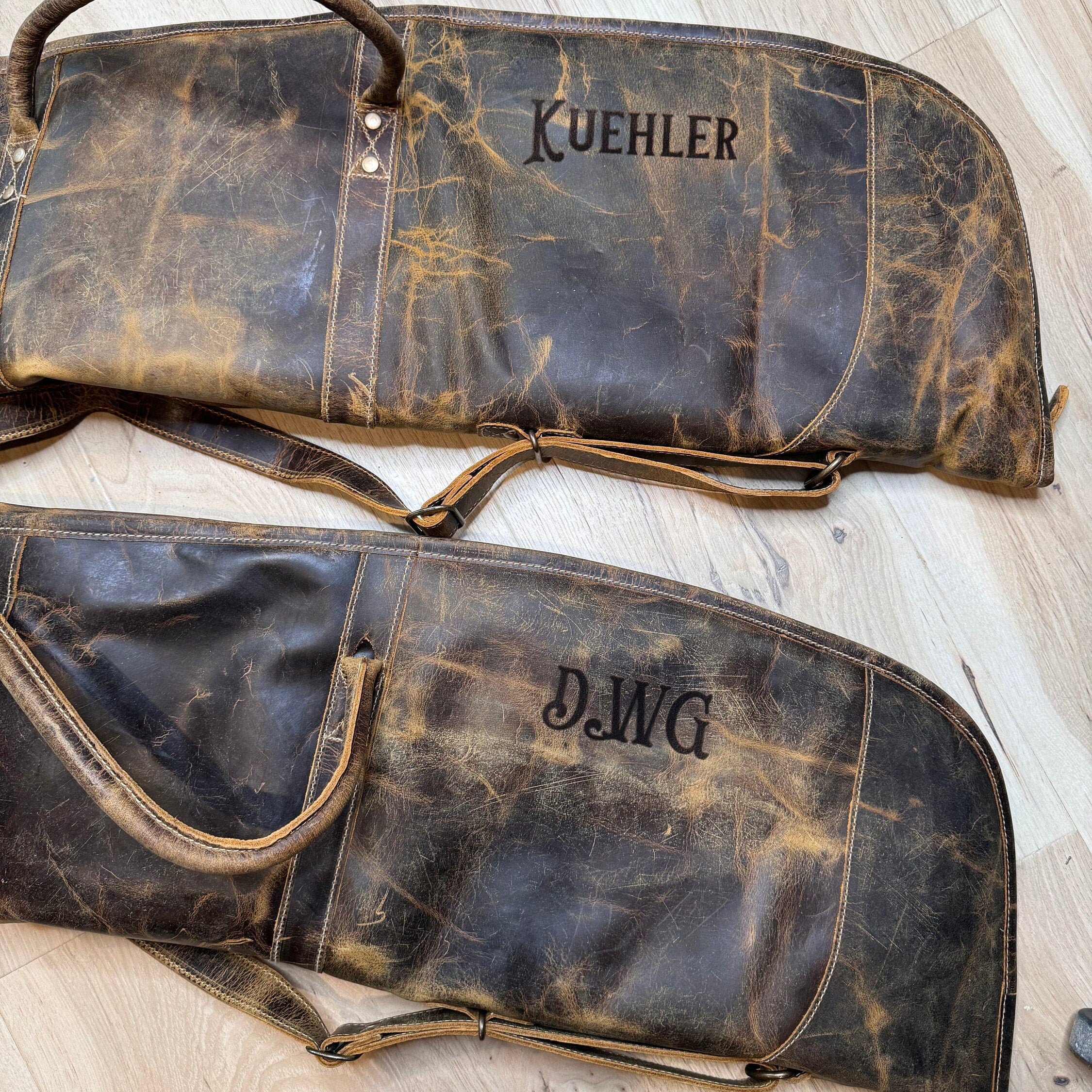 Custom Branded Distressed Leather Shotgun Rifle padded Case Farm Brand Cow Brand Initials Personalized Men’s Ladies Hunter Gift