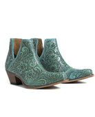 Western Tooled Leather Bootie Ankle Boots Turquoise Cowgirl Boots Tooled leather Bootie Boot Wedding Boot Bridal Boot