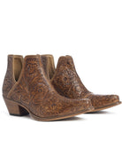 Western Tooled Leather Bootie Ankle Boots in Brown Cowgirl Boots Brown Tooled Leather, Cowgirl Boots, Western Boot