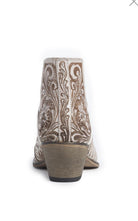 Gorgeous Hand Tooled Leather Bootie Ankle Boots in White Chocolate, Boots, Ankle Boot, Bootie, Slip On Shoe Cowgirl Boots Size 6 7 8 9 10 11