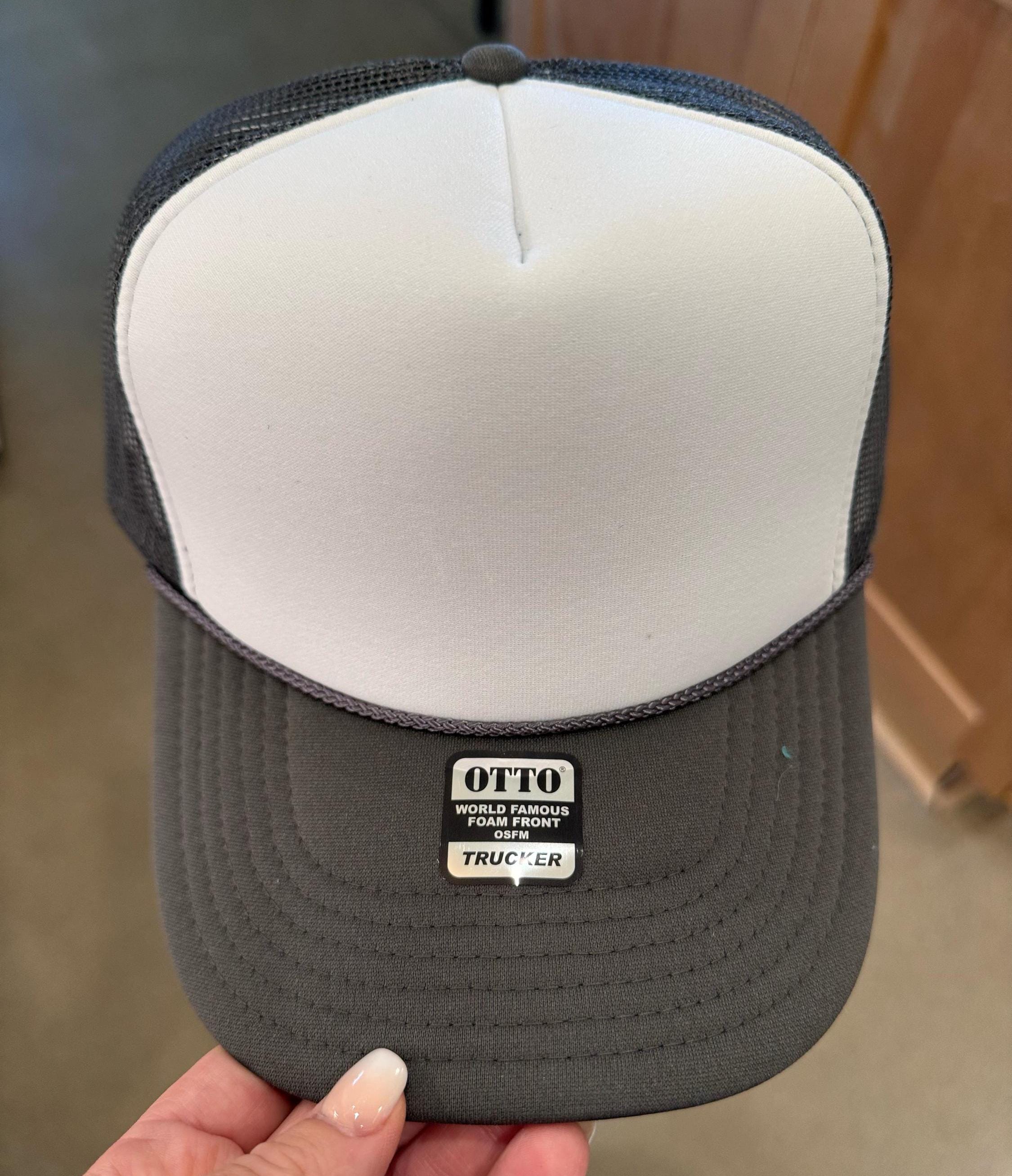 Otto Blank Trucker Hat, DIY Hat for Patches, Charcoal & White Foam Trucker Hat, Mesh Back, Snap Back Hat Cap