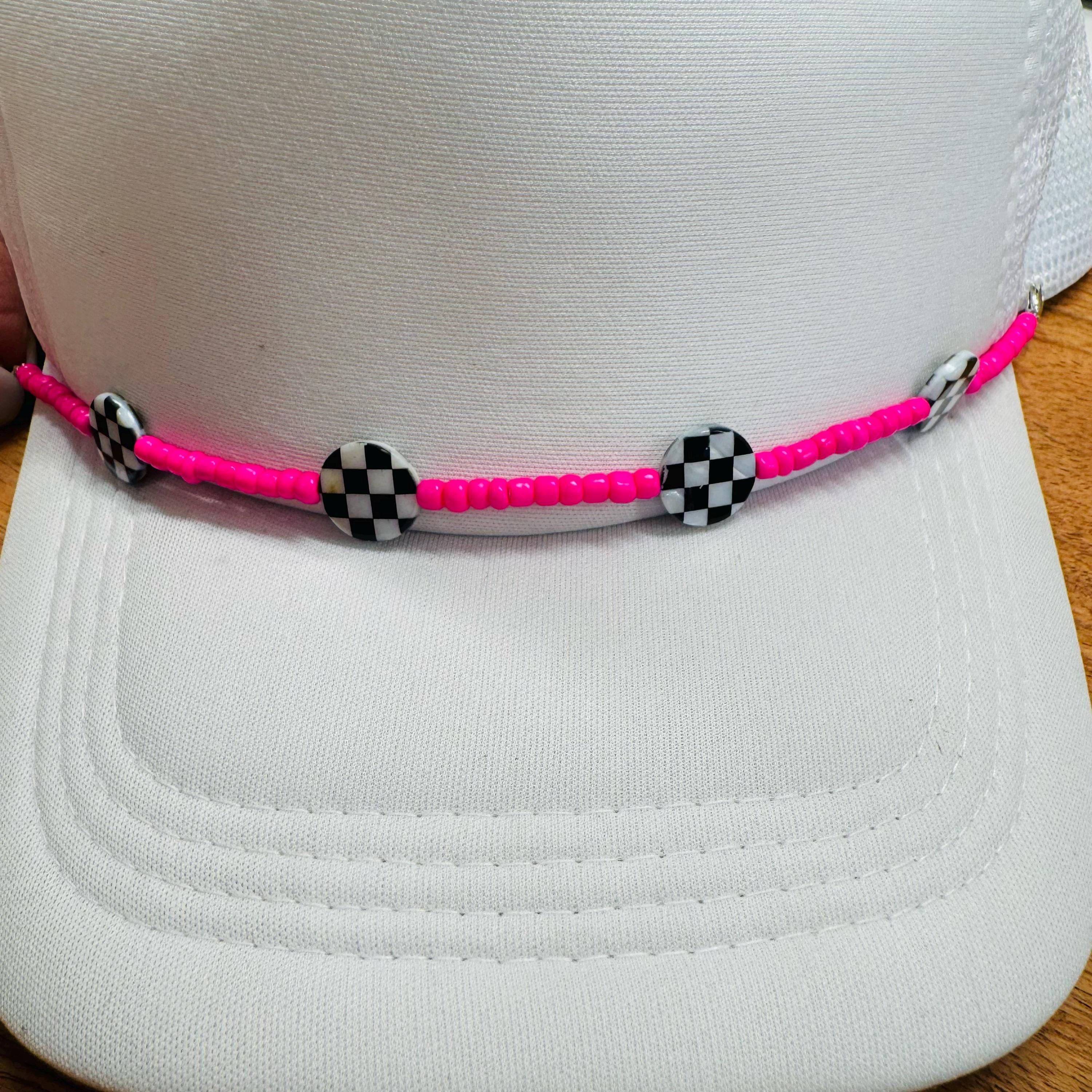 Pink Seed Bead with Black & White Checkered Beads Trucker Hat Chain Western Trucker Hat Chain Decorate Your Own Trucker Hat Baseball Hat