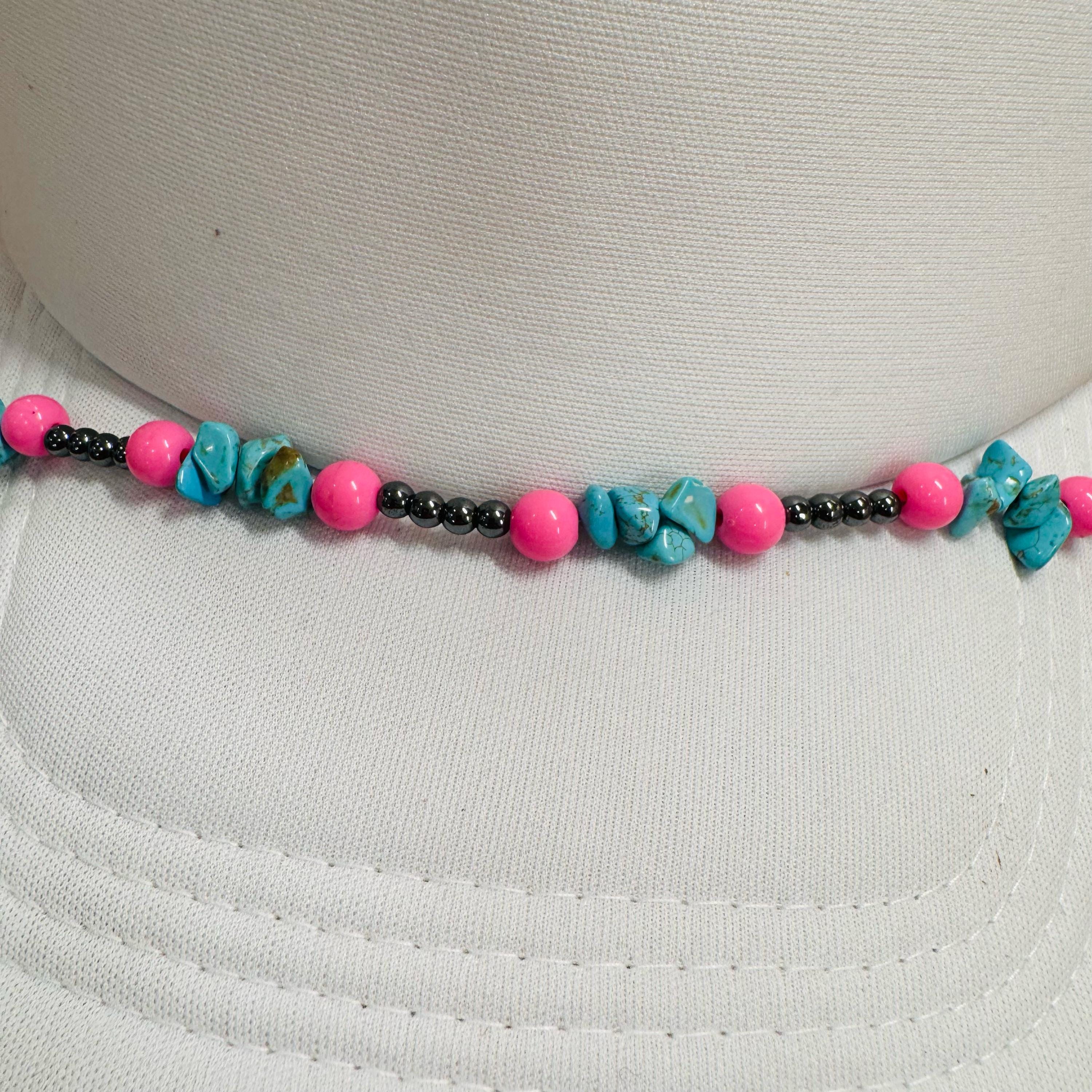 Turquoise Pink & Black Pearl Trucker Hat Chain Western Trucker Hat Chain Decorate Your Own Trucker Hat Baseball Hat