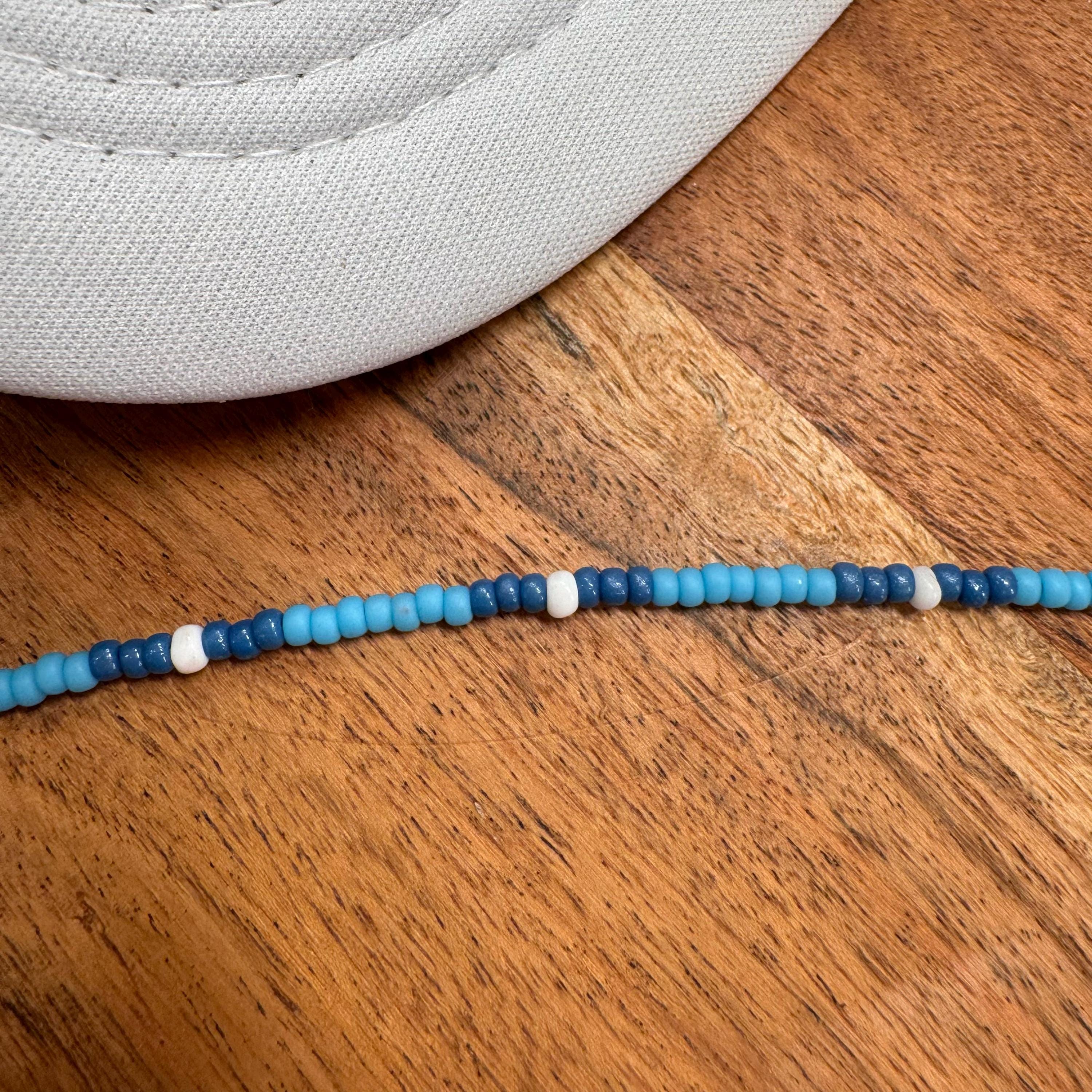 Turquoise Navy and White Seed Bead Trucker Hat Chain Western Trucker Hat Chain Decorate Your Own Trucker Hat Baseball Hat Cap Chain