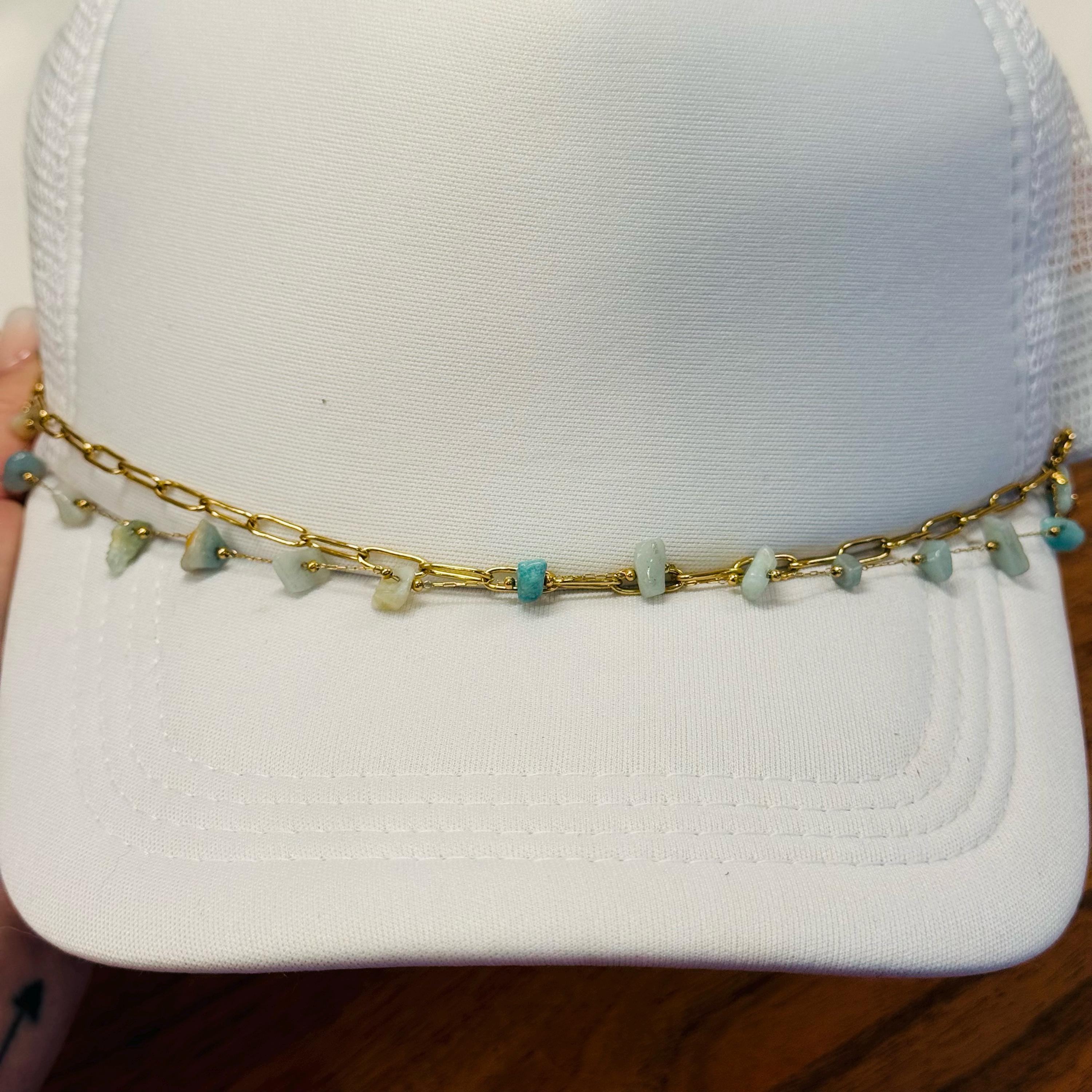Gold Paperclip chain with Turquoise Chip Station Chain Trucker Hat Chain Western Trucker Hat Chain Decorate Your Own Trucker Hat
