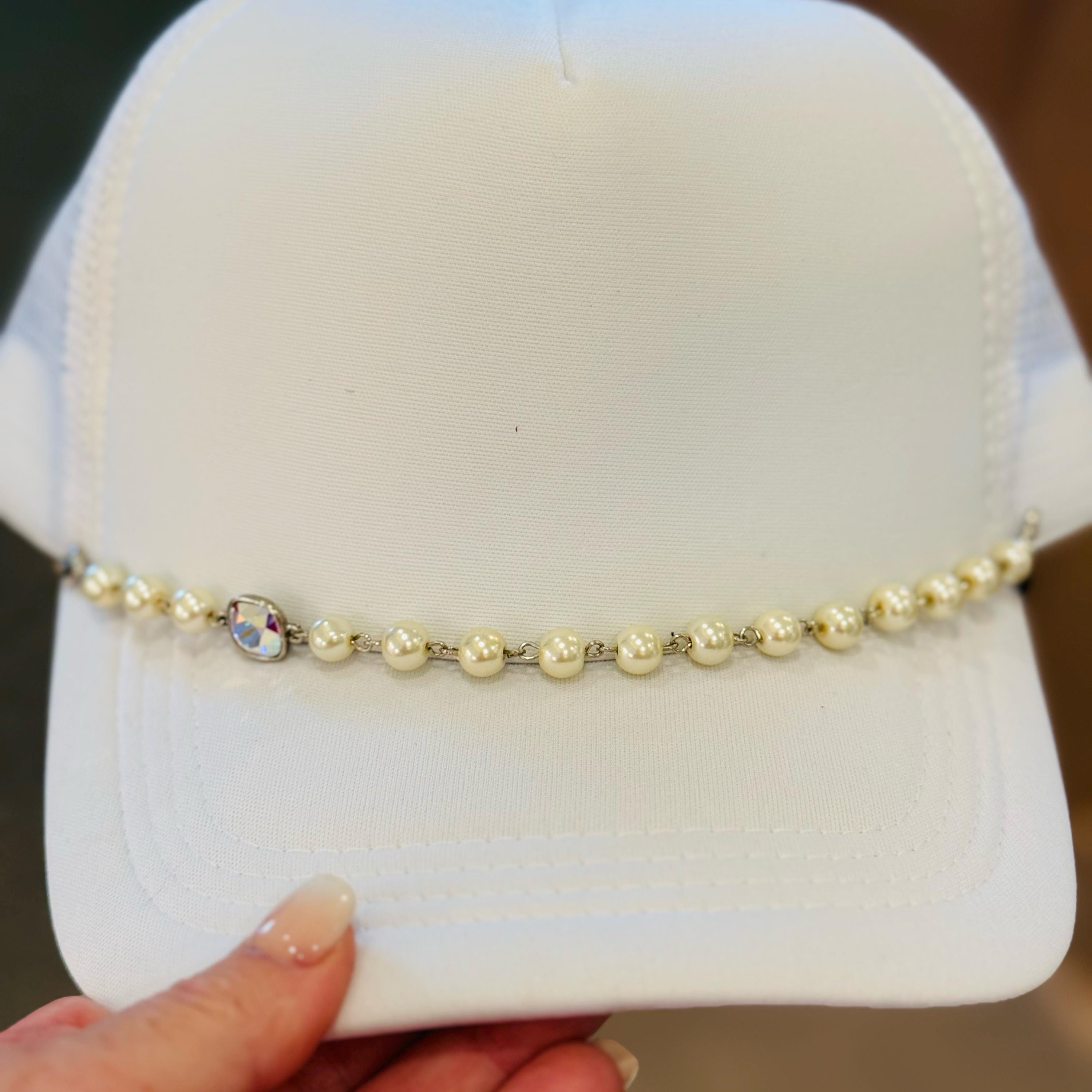 Pearl Strand with AB Rhinestone Hat Chain Trucker Hat Chain Western Trucker Hat Chain Decorate Your Own Trucker Hat