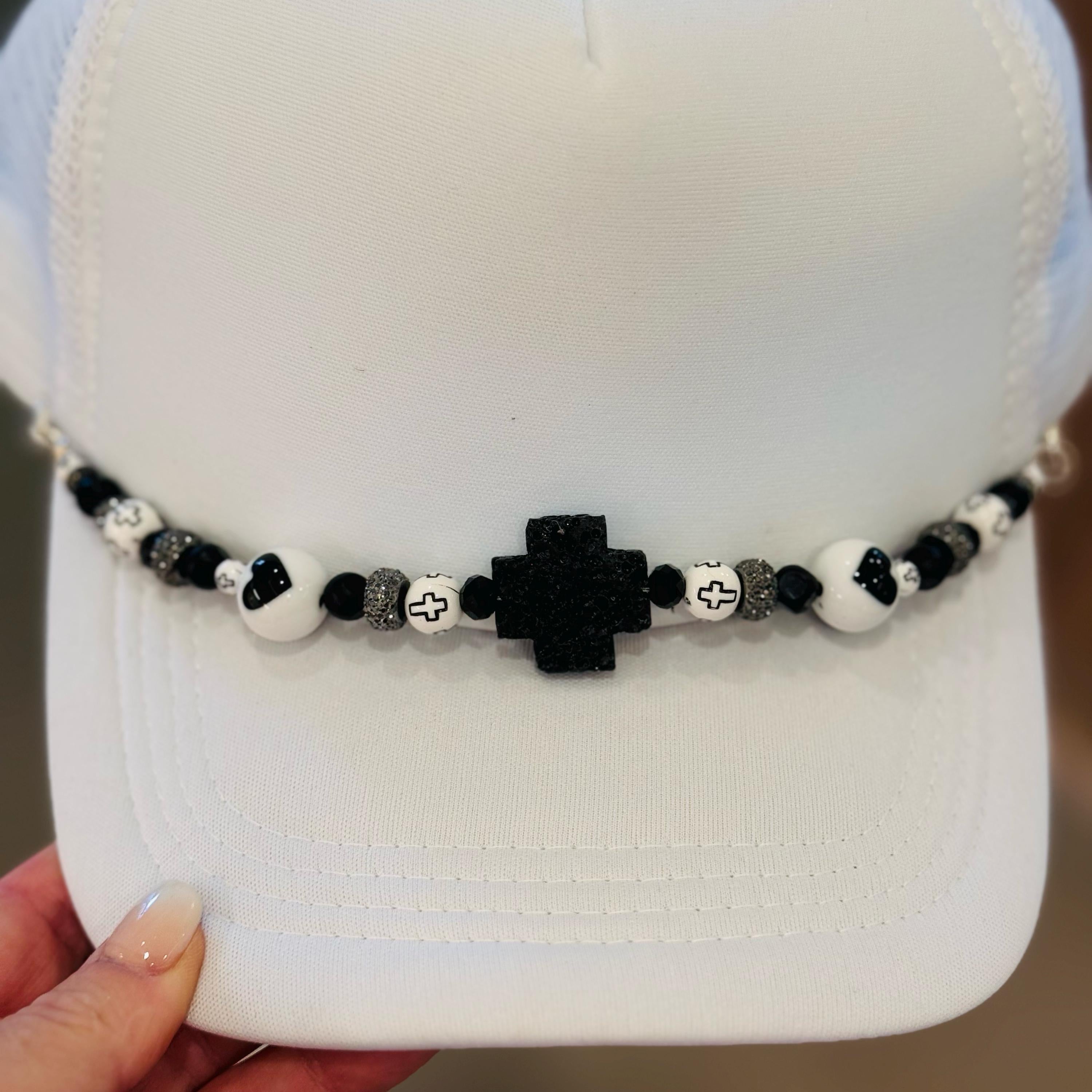 White & Black Aztec with Hearts Hat Chain Trucker Hat Chain Western Trucker Hat Chain Decorate Your Own Trucker Hat