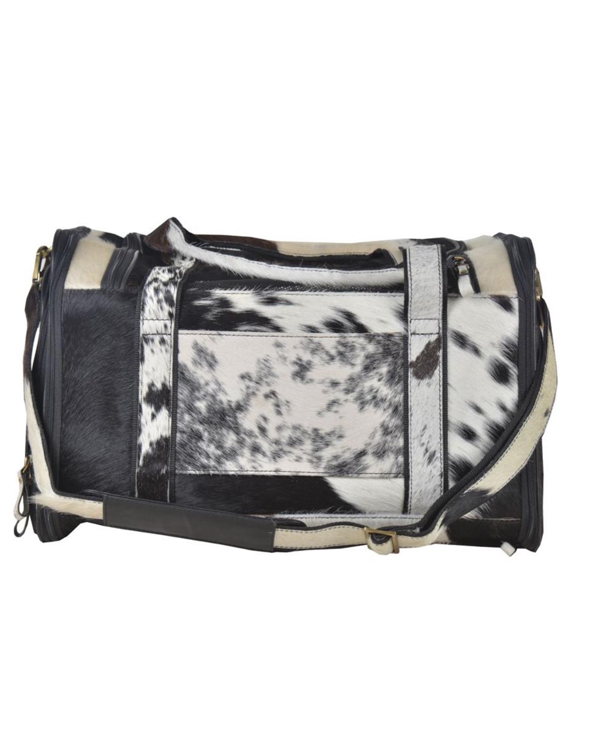 Custom Branded with your Pets Name or Farm Brand Black & White Cowhide Pet Carrier, Dog Carrier, Cat Carrier, Small Animal Carrier Pet Taxi