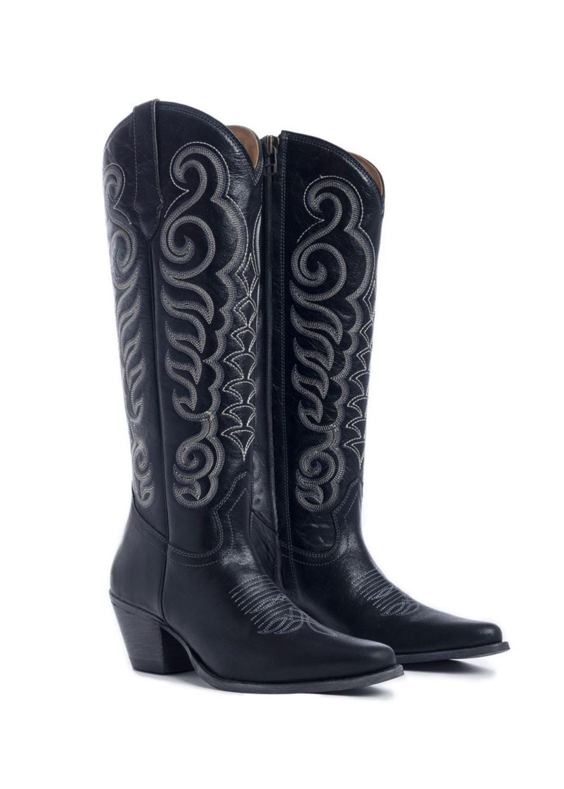 Traditional Western Flame stitched Leather Boots Black Red Turquoise Brown & Pink Cowgirl Boots