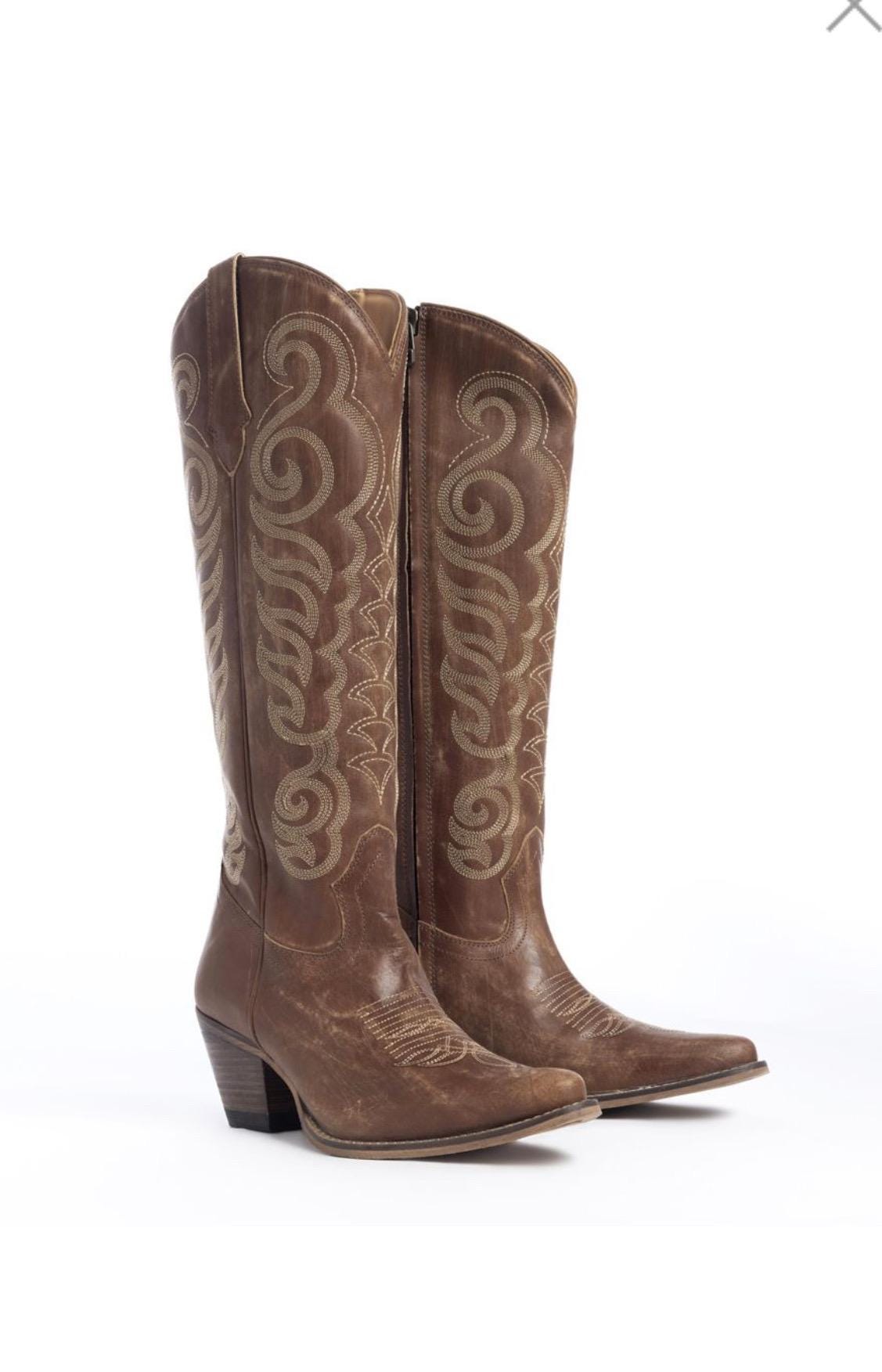 Traditional Western Flame stitched Leather Boots Black Red Turquoise Brown & Pink Cowgirl Boots