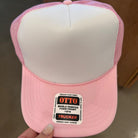 Otto Blank Trucker Hat, DIY Hat for Patches, Pink & White Foam Trucker Hat, Mesh Back, Snap Back Hat Cap