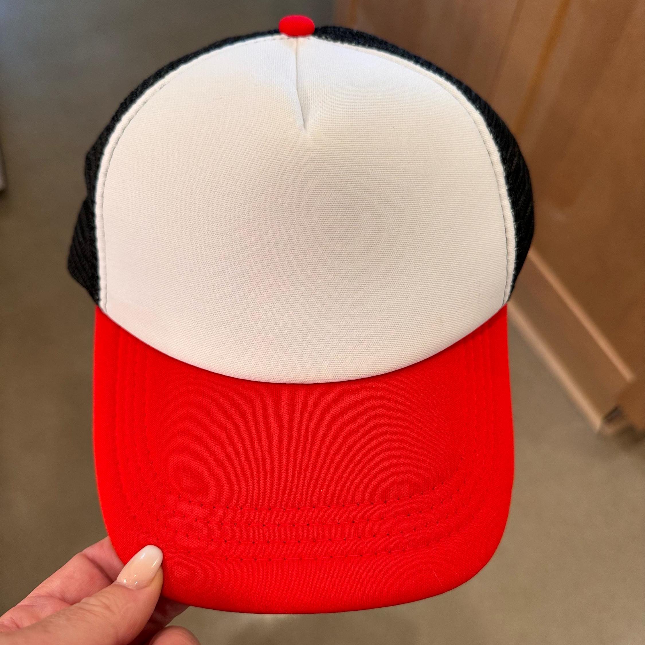 Blank Trucker Hat, DIY Hat for Patches, Red, Black & White Foam Trucker Hat, Mesh Back, Snap Back Hat Cap