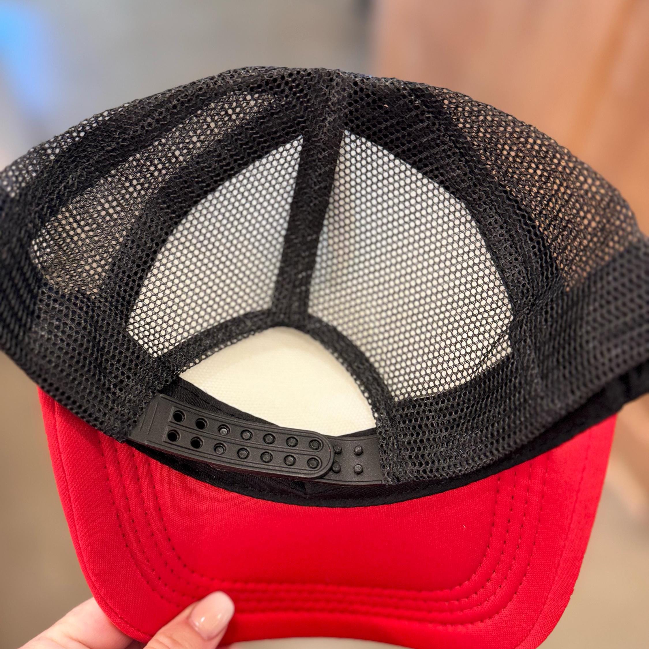 Blank Trucker Hat, DIY Hat for Patches, Red, Black & White Foam Trucker Hat, Mesh Back, Snap Back Hat Cap