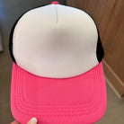 Blank Trucker Hat, DIY Hat for Patches, Hot Pink, Black & White Foam Trucker Hat, Mesh Back, Snap Back Hat Cap