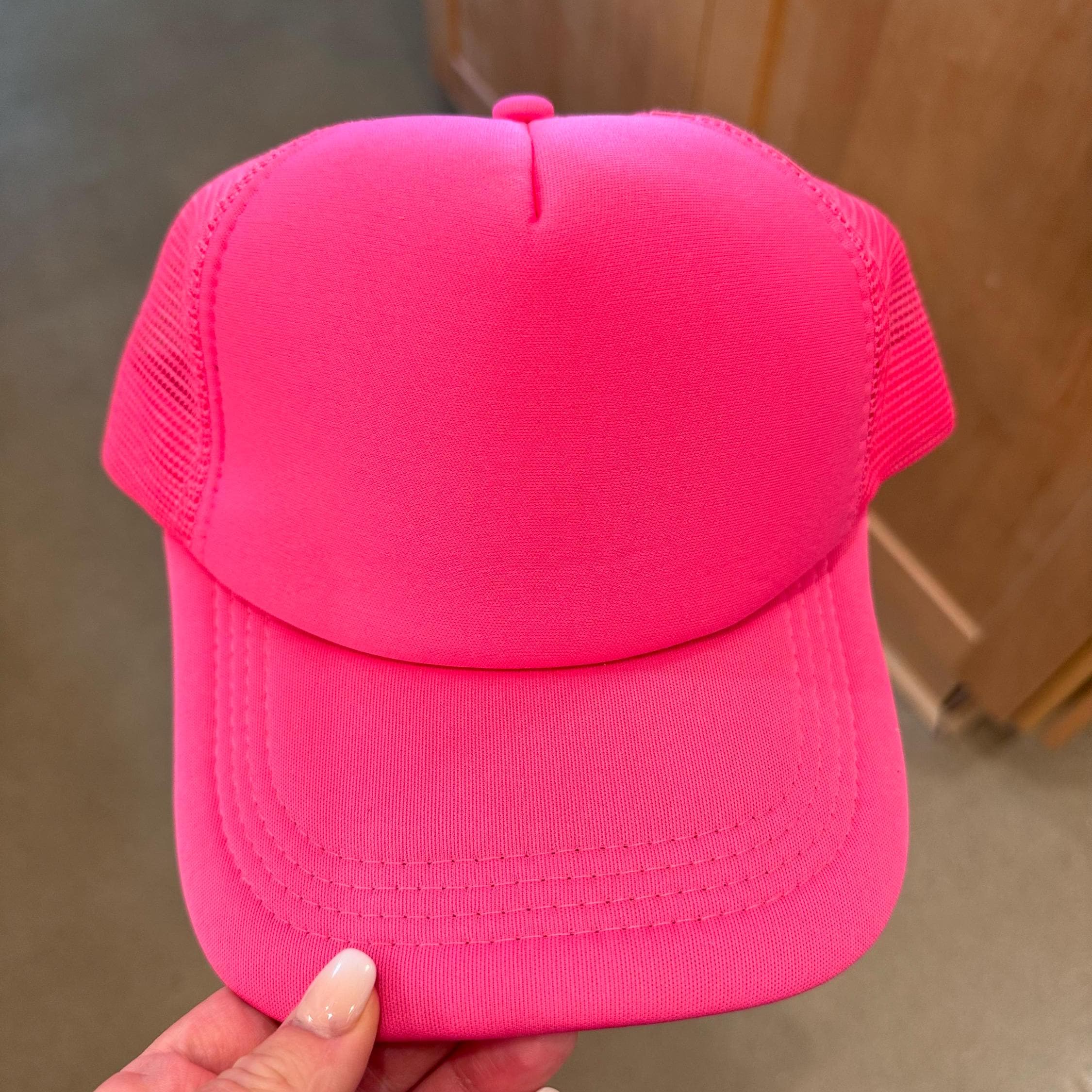 Blank Trucker Hat, DIY Hat for Patches, Hot Pink Foam Trucker Hat, Mesh Back, Snap Back Hat Cap