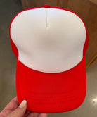 Blank Foam Trucker Hat, DIY Hat for Patches, Red & White Trucker Hat, Mesh Back, Snap Back Hat Cap