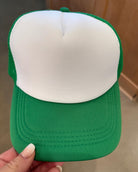 Blank Foam Trucker Hat, DIY Hat for Patches, Green & White Trucker Hat, Mesh Back, Snap Back Hat Cap