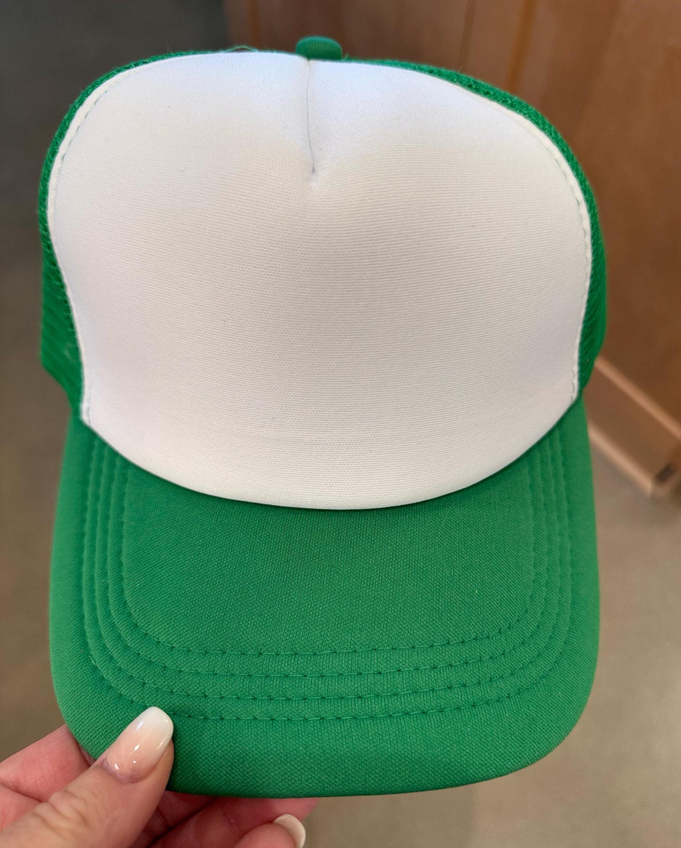 Blank Foam Trucker Hat, DIY Hat for Patches, Green & White Trucker Hat, Mesh Back, Snap Back Hat Cap