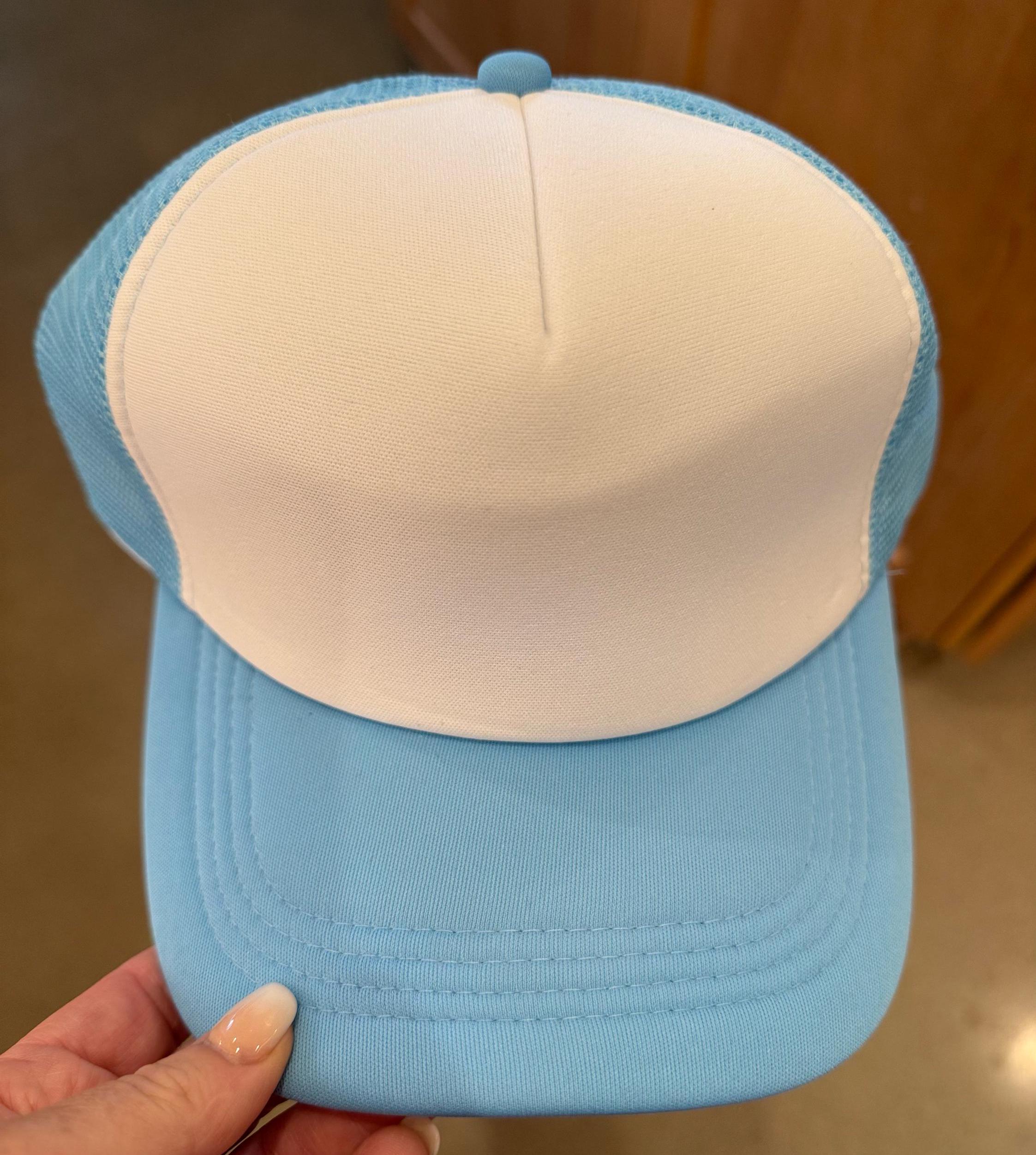 Blank Foam Trucker Hat, DIY Hat for Patches, Light Blue & White Trucker Hat, Mesh Back, Snap Back Hat Cap