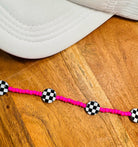 Pink Seed Bead with Black & White Checkered Beads Trucker Hat Chain Western Trucker Hat Chain Decorate Your Own Trucker Hat Baseball Hat